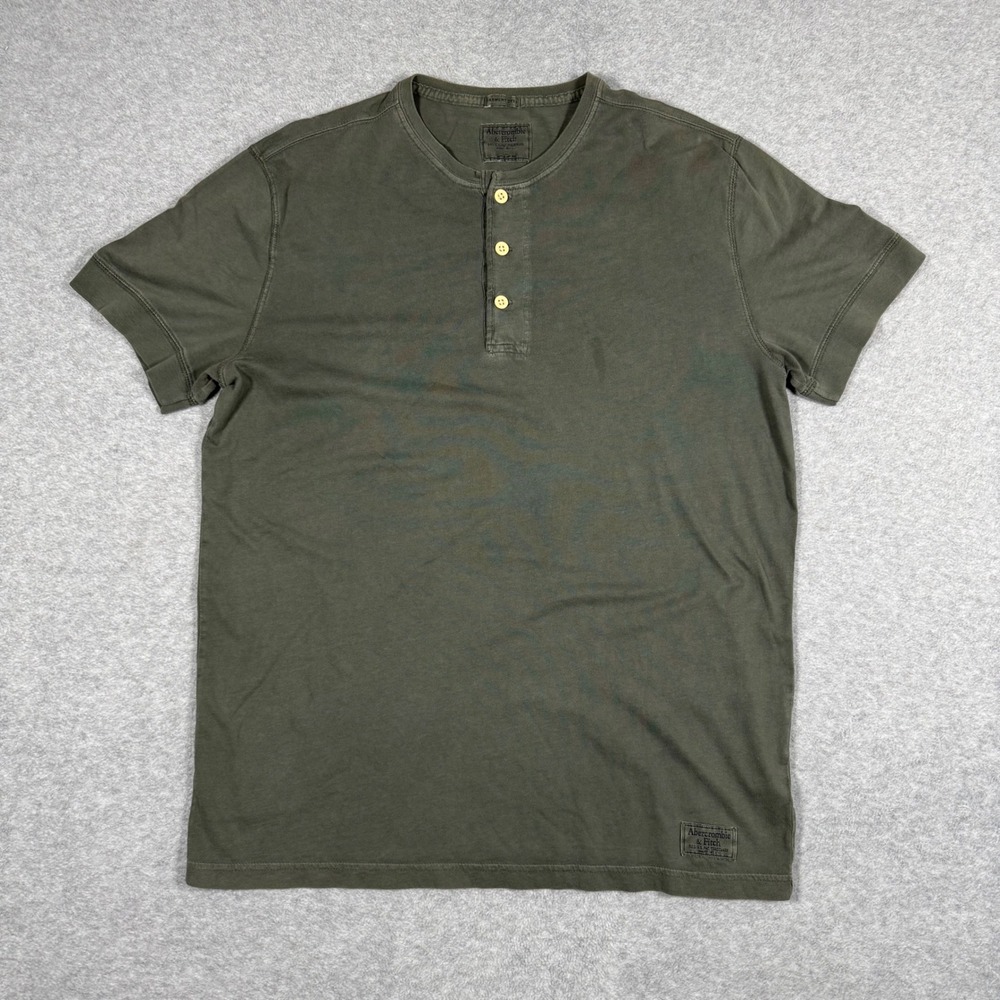 Vintage Abercrombie & Fitch Henley Shirt Men Large Green Garment Dye